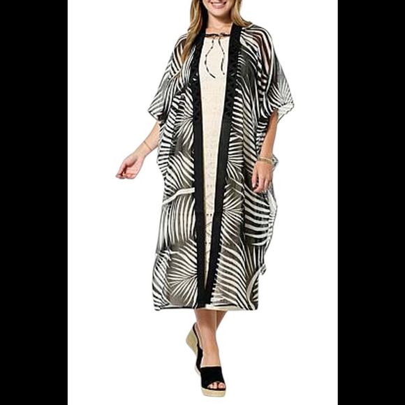 Vince Camuto Women's Jewel Print Open Front Duster Black - Missy - Picture 1 of 1